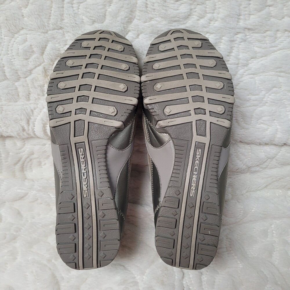 Skechers Lace Up Comfort Sneakers 22018 Leather Low Top Rhinestones Taupe 10 - Picture 10 of 12